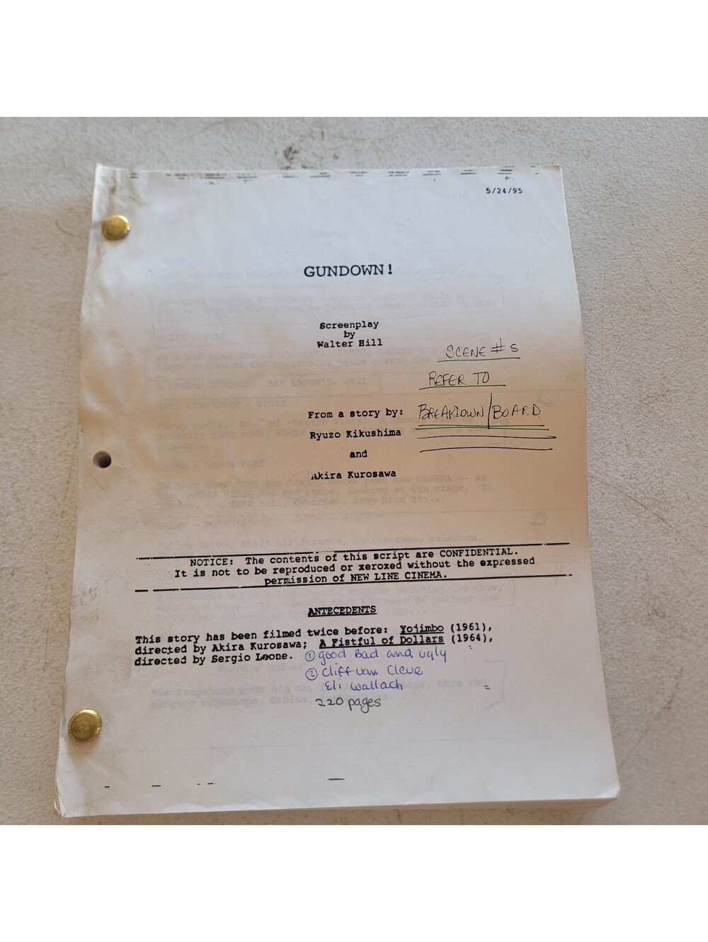 Gundown Original 1995 Script Walter Hill Bruce Willis Last Man Standing Draft